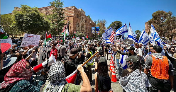 UCLA protest for Palestine faces off with Zionists, April 25, 2024.